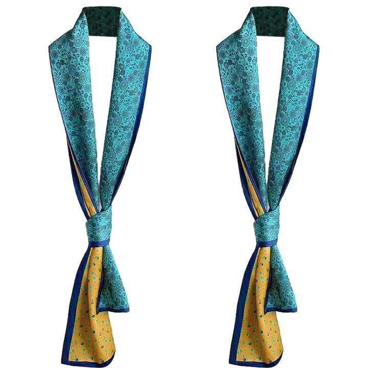 Set 2 esarfe pentru Fixarea Parului, Satin, albastru, 10x80cm