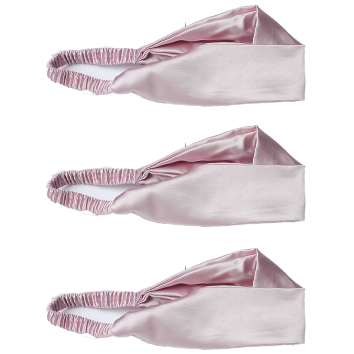 Set 3 bentite din matase pentru femei, elastic, absorbant pentru transpiratie, mov, 17x3-4cm