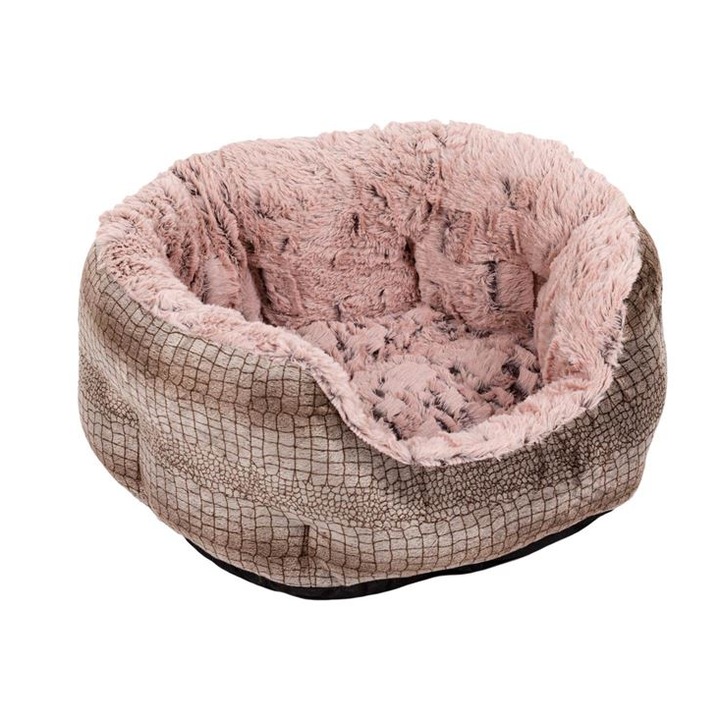 Pat pentru caine maro cu blana, 45x40x20 cm