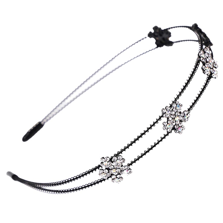Banda pentru par cu strasuri, negru si argintiu, 12cm