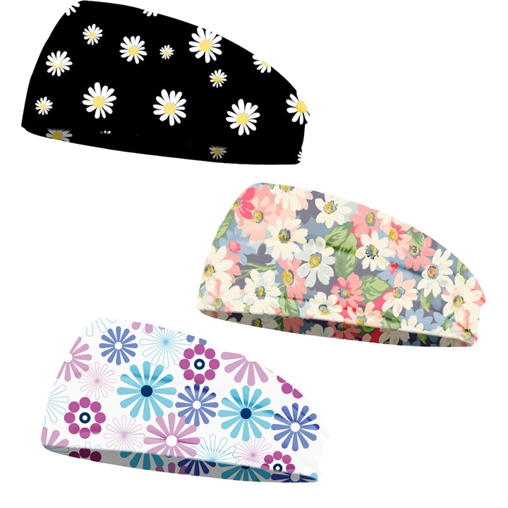 QttvbTna Тюрбан лента за глава, еластична, абсорбираща, многоцветна, 24x10 см, комплект от 3 бр.