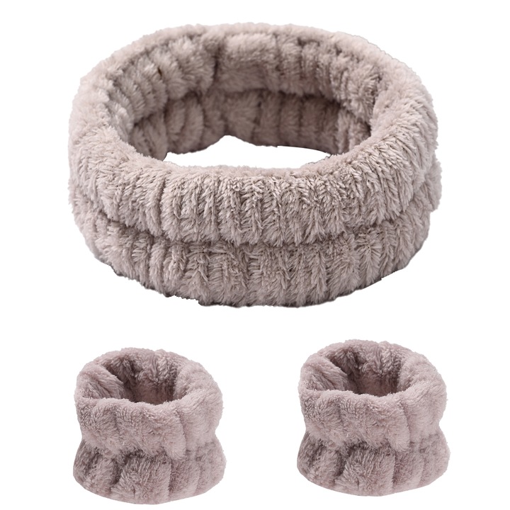 Set banda de par si bratari incheietura microfibra, design fundita, maro