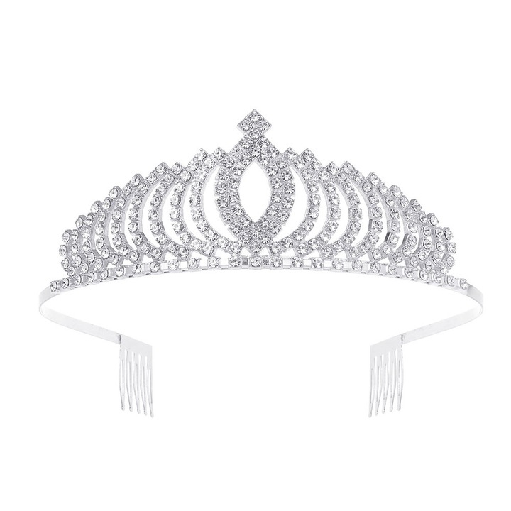 Tiara de mireasa cu cristale, design elegant, 18.5x5.5cm, set accesorii par