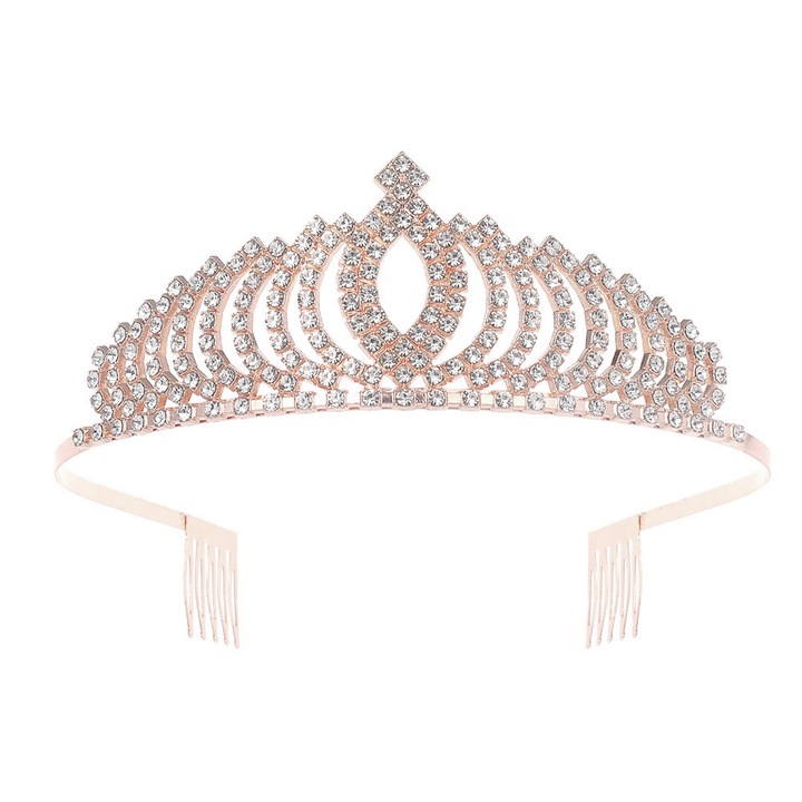 Tiara, Aliaj / Strasuri, 13 cm, Aur Roz