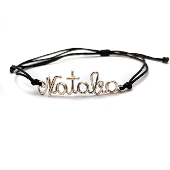 Bratara cu nume Natalia placata cu argint, reglabila, realizata 100% manual