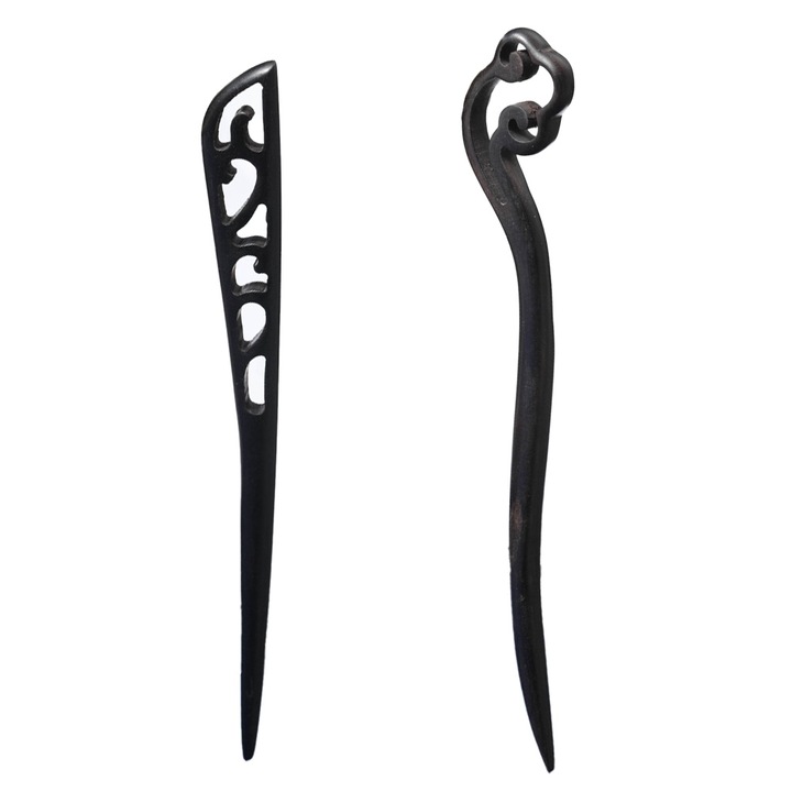 2 db-os hajcsat szett, QttvbTna, fekete, fa, 17,8 cm