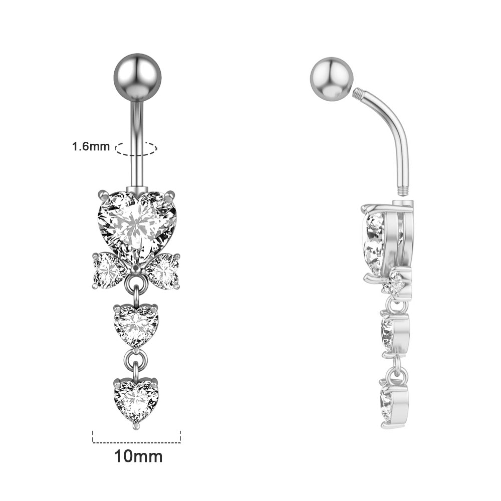 Set 2 bucati piercing pentru buric, BGHYHYHI, argintiu, inox, 1.6