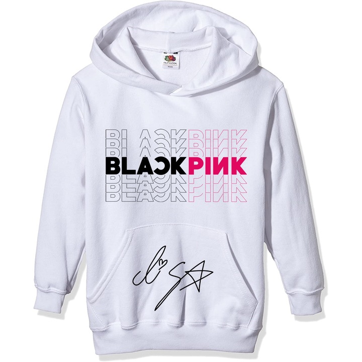 Hanorac personalizat blackpink lisa nume, Unisex, Alb, XS