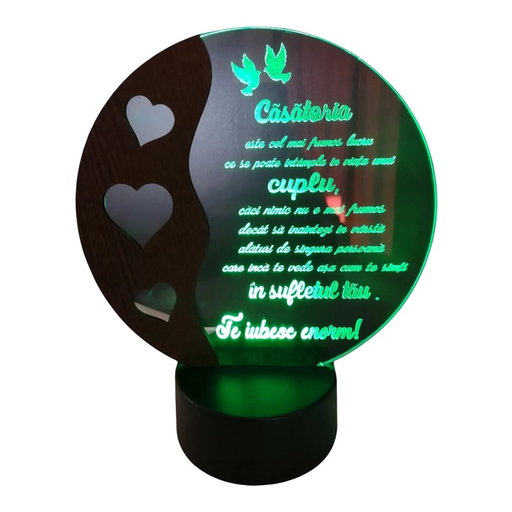 Lampa trofeu din acril cu LED - Aniverare, Casatoria este cel mai frumos lucru, cuplu, 3D