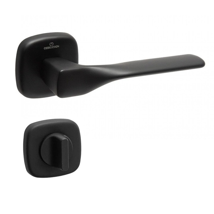 Set maner usa baie Ava CB, cu rozeta patrata, finisaj negru mat CB