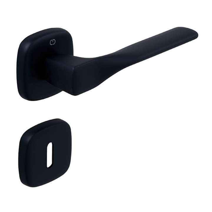 Set maner usa camera Ava CB, cu rozeta patrata, finisaj negru mat CB