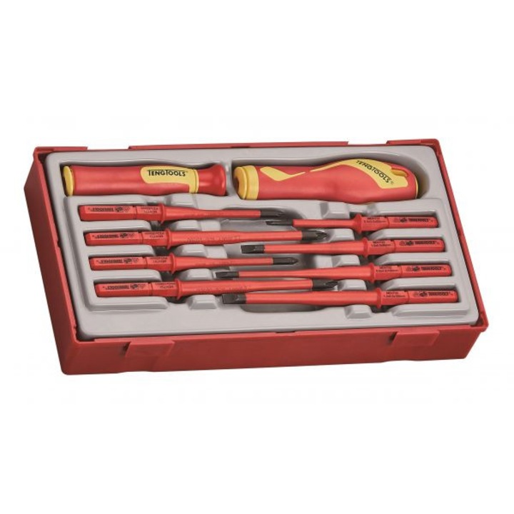 Комплект от 10 отвертки, Teng Tools, 1000 V, червено/жълто