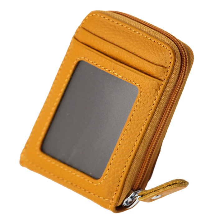 Portofel cu protectie RFID, multicompartimentat, galben