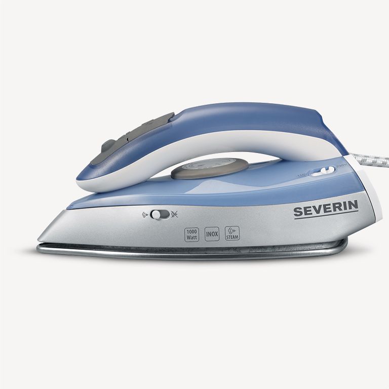 Fier de calcat Severin, ideal pentru calatorii, debit aburi 40 g/min, talpa din ceramica, temperatura reglabila, indicator luminos, incalzire rapida, usor de transportat, albastru