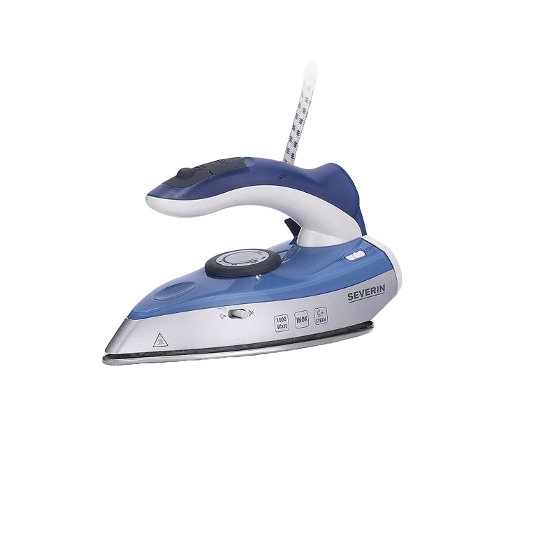 Fier de calcat Severin, ideal pentru calatorii, debit aburi 40 g/min, talpa din ceramica, temperatura reglabila, indicator luminos, incalzire rapida, usor de transportat, albastru