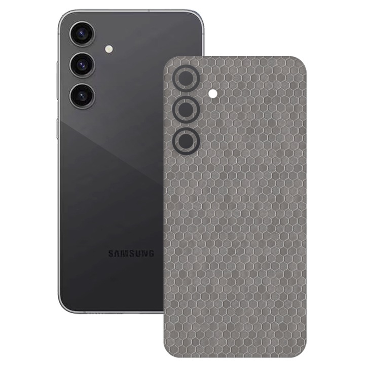 SILKASE bőrfólia, Samsung Galaxy S23 FE-hez, szürke hexa, telefon hátlapvédő