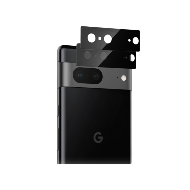 Folie de protectie camera compatibila cu Google Pixel 7, Glas.tr EZ Fit Optik.TR, cu dispozitiv montare, set 2 piese, sticla securizata, Negru