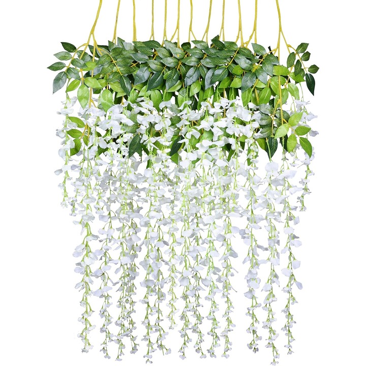 Комплект от 12 изкуствени гирлянди от глициния, QttvbTna, 43,2 инча, зелено/бяло