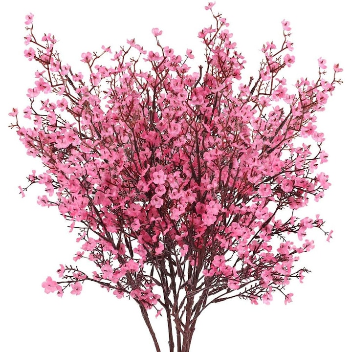 Set 6 buchete de flori Gypsophila, JeiibrZui, Matase artificiala, 48cm, Roz