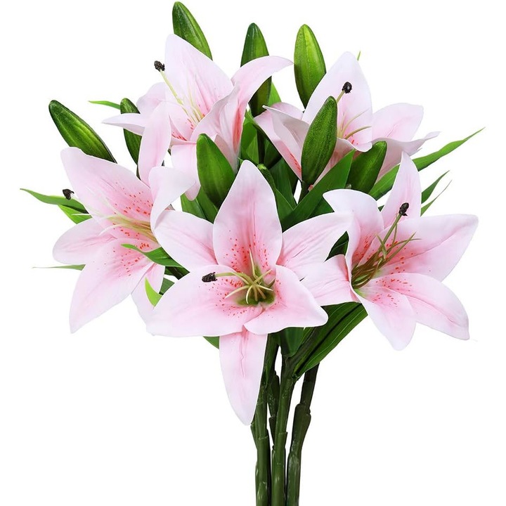 Комплект от 5 цветя изкуствени лилии QttvbTna, 14,2 инча, многоцветни