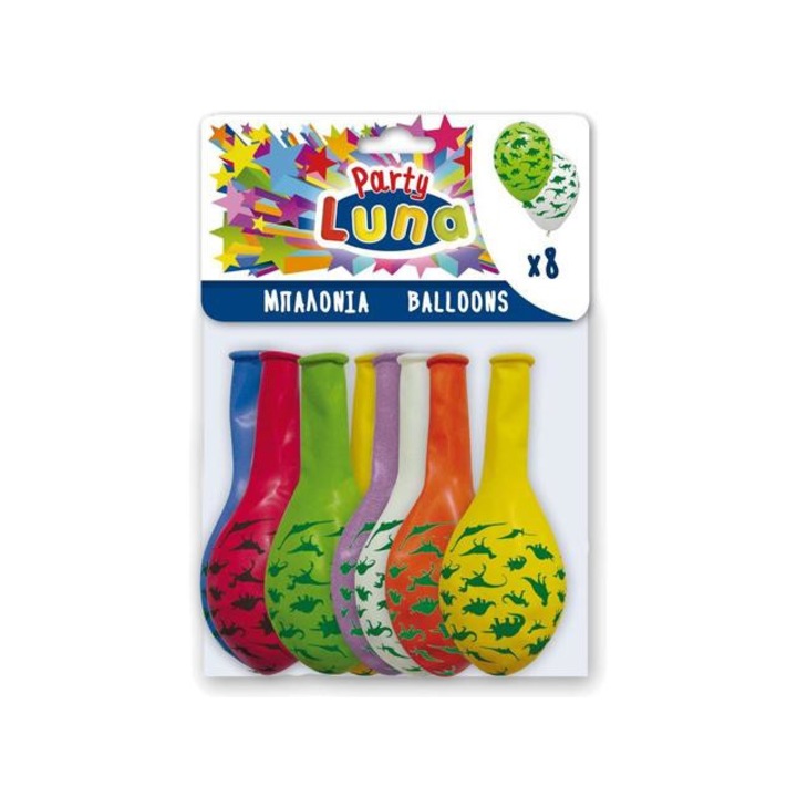 Luna 8529214 Színes dinoszauruszos parti lufi szett 8db-os