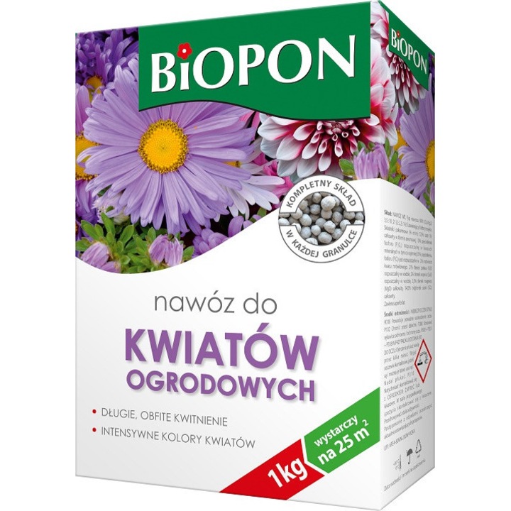 Ingrasamant pentru flori de gradina, BIOPON, azot, fosfor, potasiu, 1 kg