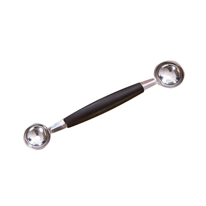 Lingura de fructe, Separator de fructe din otel inoxidabil, Aplicabil pentru sculptarea fructelor, 18 x 3 cm, Negru/argintiu