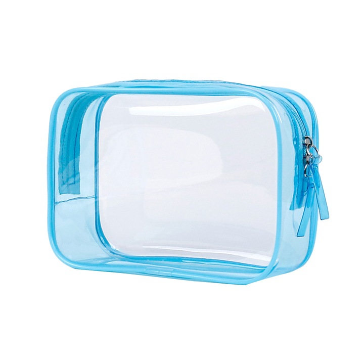 Козметична чанта, QttvbTna, PVC, 17x12x6cm, синя/прозрачна