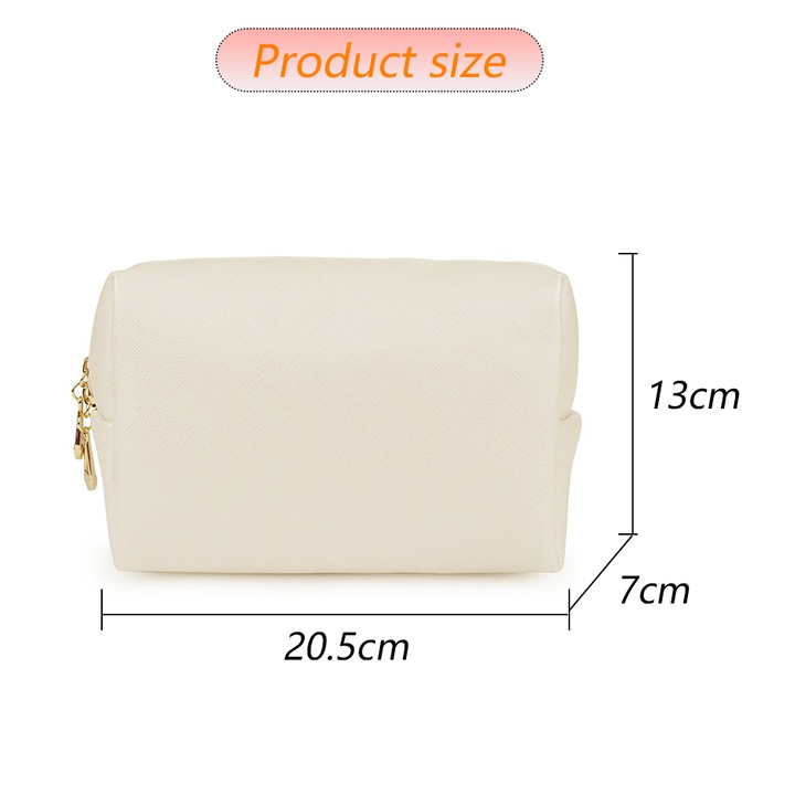 Козметична чанта, QttvbTna, Екологична кожа, 20.5x13x7cm, Кремава