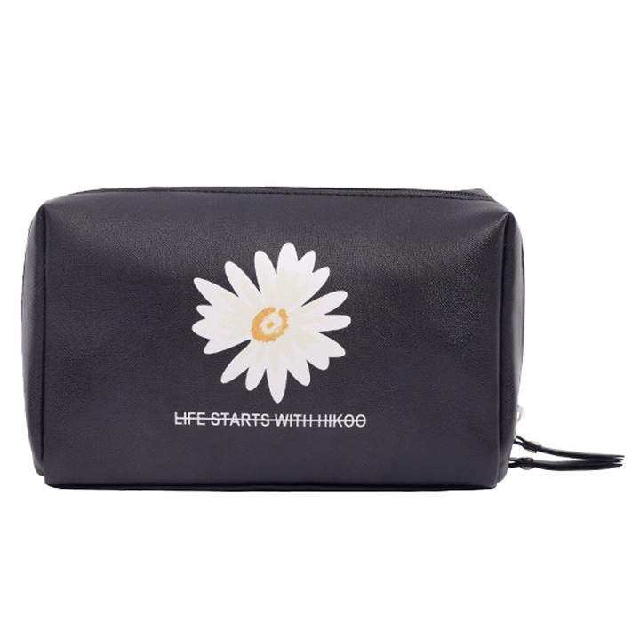 Козметична чанта, QttvbTna, Полиуретан, Водоустойчивост, 12x17x8cm, Черна