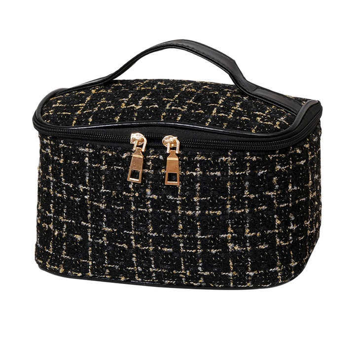 Козметична чанта, QttvbTna, Полиестер, 21x15x13cm, Черна