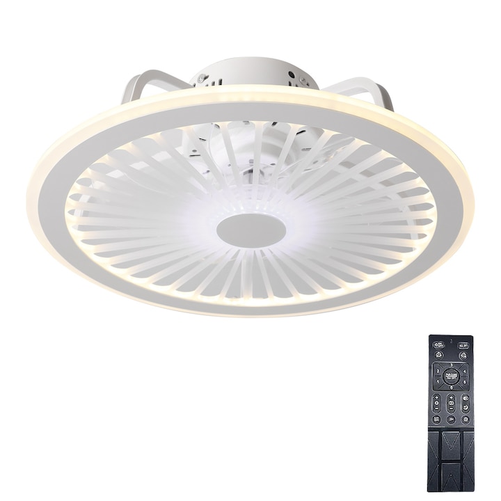 Ventilator de tavan, LED, Cu telecomanda, Alb
