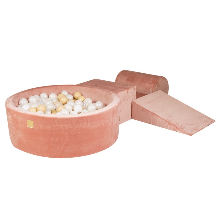 Set de joaca MeowBaby cu piscina de bile, 4 elemente, catifea, multicolor, 235x30x45cm
