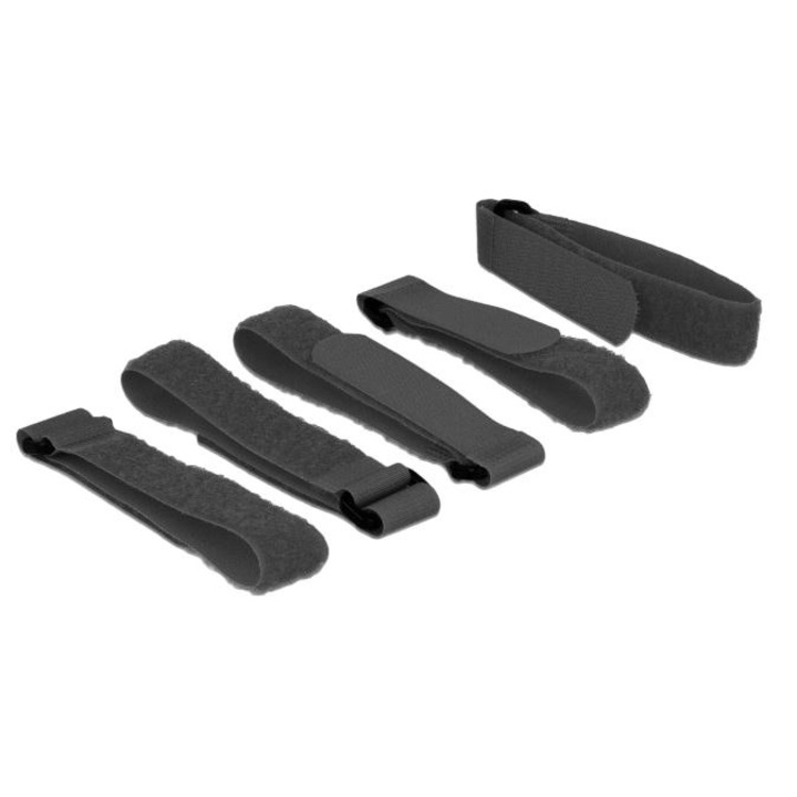 Комплект от 5 велкро ленти, Delock, 30 x 2 см, черни