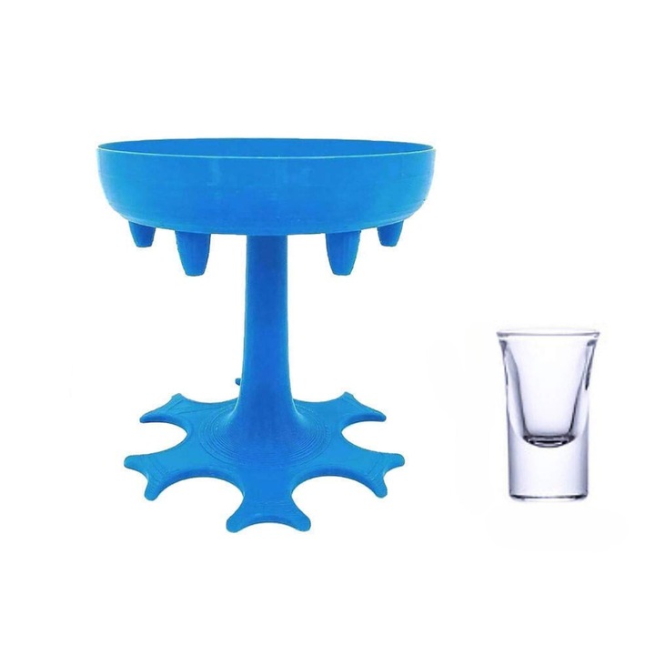 Dozator shoturi, albastru, cu 6 pahare albastru-transparente incluse