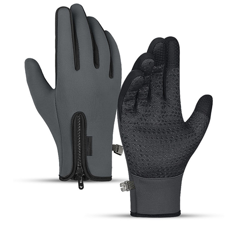 QttvbTna sportkesztyű, poliészter, érintőképernyőhöz, csúszásmentes, unisex, szürke/fekete, L