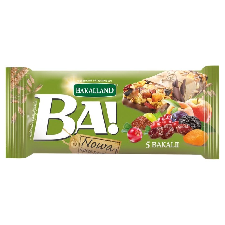 Baton de cereale, Bakalland, 5 Fructe uscate, 40g, Verde