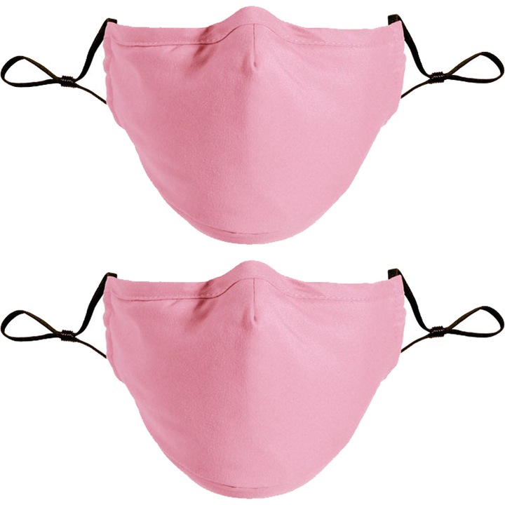 Masca de protectie, poliester, cu filtru, reutilizabila, roz, 2 bucati
