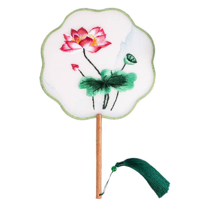 Kerek, kínai stílusú ventilátor, QttvbTna, fa / selyem, 14 cm, többszínű