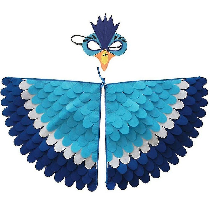 Set aripi si masca pasare copii, Cozevdnt, Poliester, 100 cm, Alb/Albastru