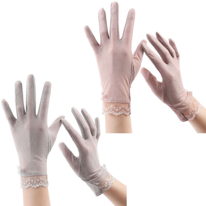 2db QttvbTna napvédő kesztyű készlet, csipke, tapintható, szürke/rózsaszín, 17-20cm