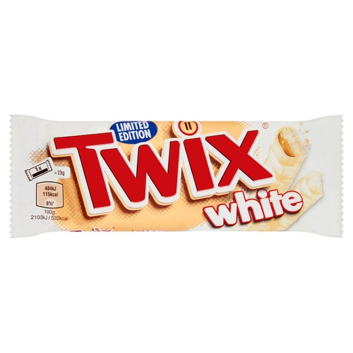 Biscuiti cu caramel si ciocolata alba, Twix, Twix White, 2 x 23g