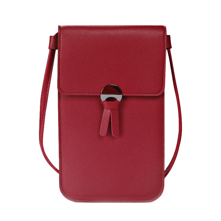 Telefontáska QttvbTna, ökológiai bőr, állítható pánt, piros, 20x12cm