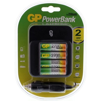 Incarcator GP Batteries Powerbank NiMH R3/R6 + 4 Acumulatori R6 2700mAh Incarcator GP Batteries Powerbank NiMH R3/R6 + 4 Acumulatori R6 2700mAh