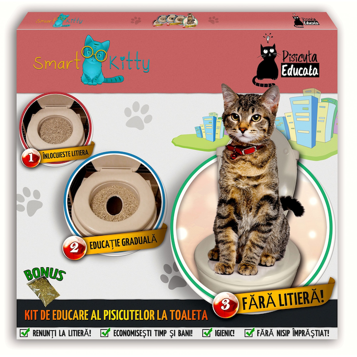 Kit de educare al pisicutelor la toaleta SmartKitty