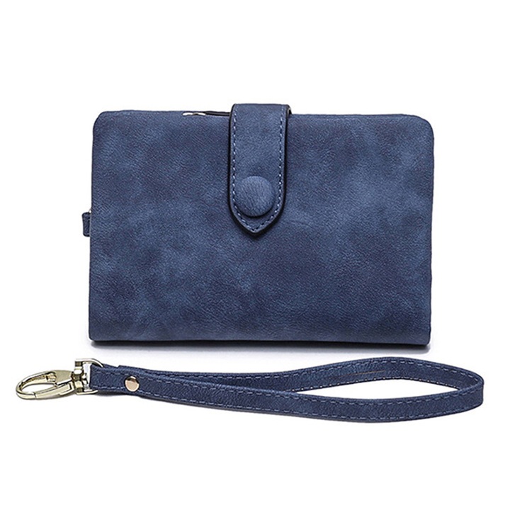 Portofel dama AMRINUGL, albastru royal, piele lacuita, 14x9x3cm, capacitate mare, cu sloturi pentru carduri