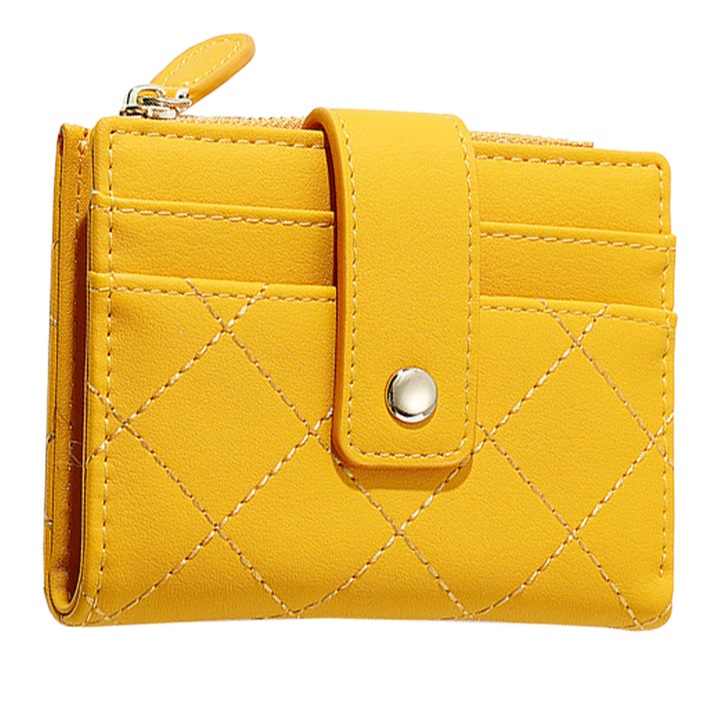 Дамско портмоне AMRINUGL, жълто, лачена кожа, един размер, голям капацитет, изчистен дизайн