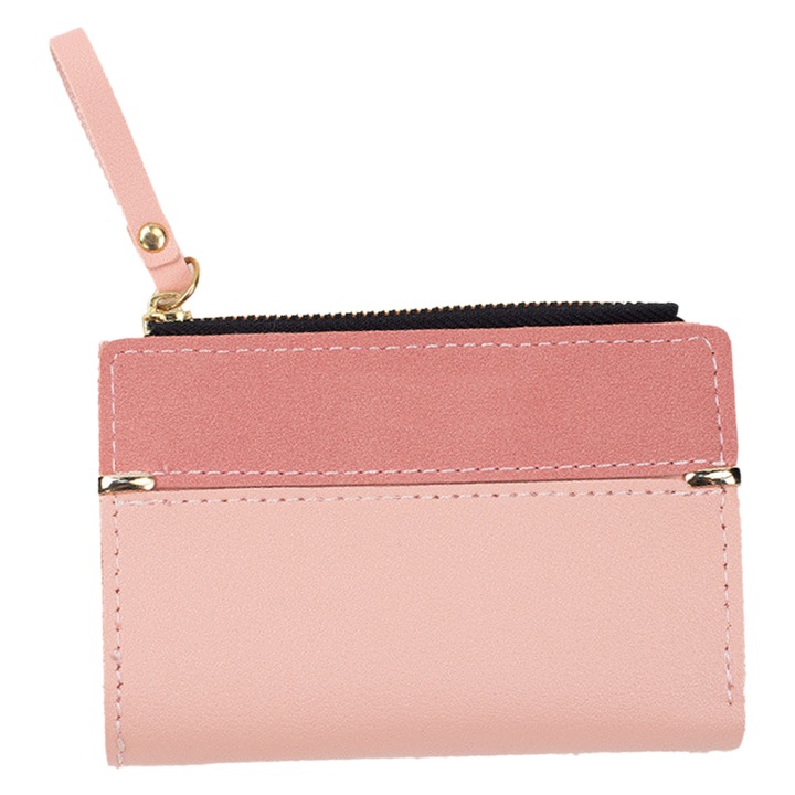 Portofel dama AMRINUGL, piele lacuita, roz, 12.5x9.5cm
