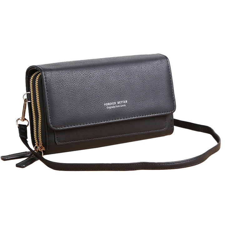 Telefontáska QttvbTna, többfunkciós, PU/poliészter, fekete, 12x6x19cm