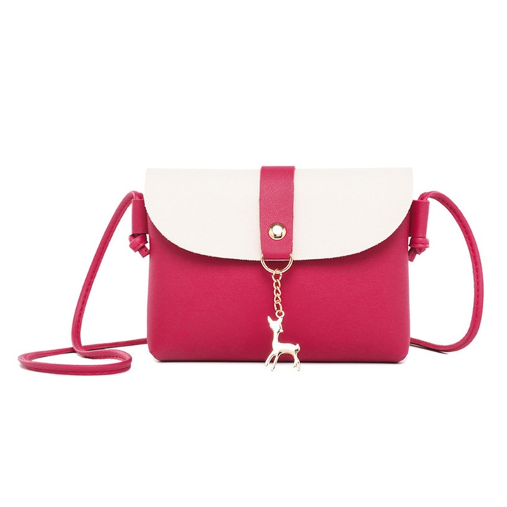 QttvbTna чанта през рамо, PU кожа, метален шарм, бяло/червено